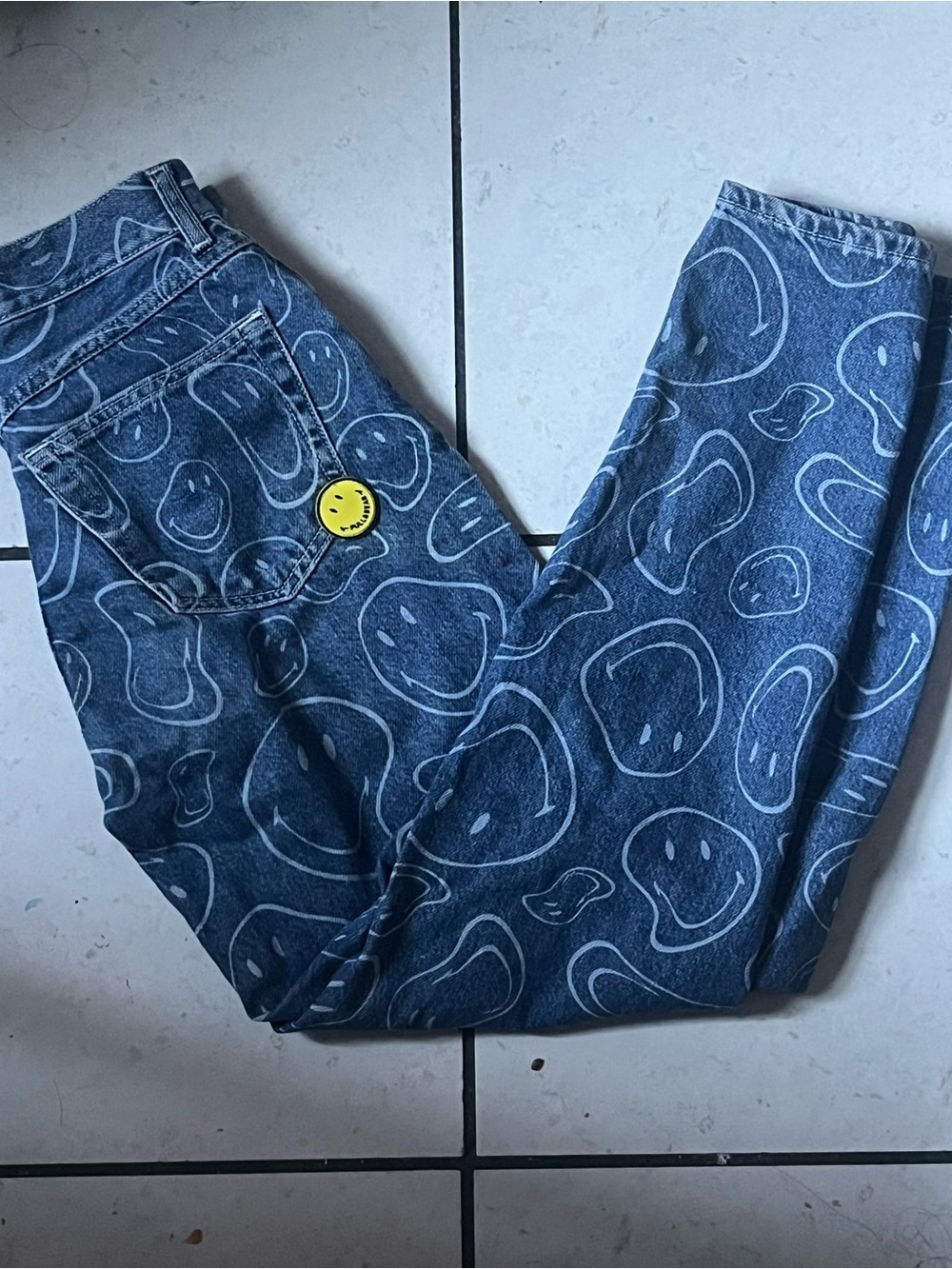 Pull&Bear Blue Smiley-Print Boyfriend Jeans